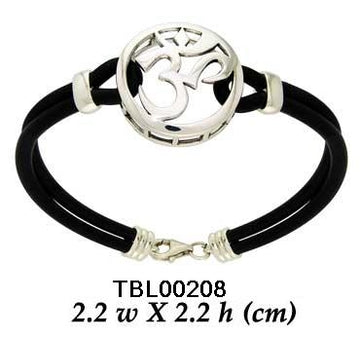 Sterling Silver Om with Leather Cord Bracelet TBL208